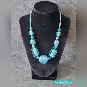 Vintage Soft Blue Chunky Glass Beaded Necklace